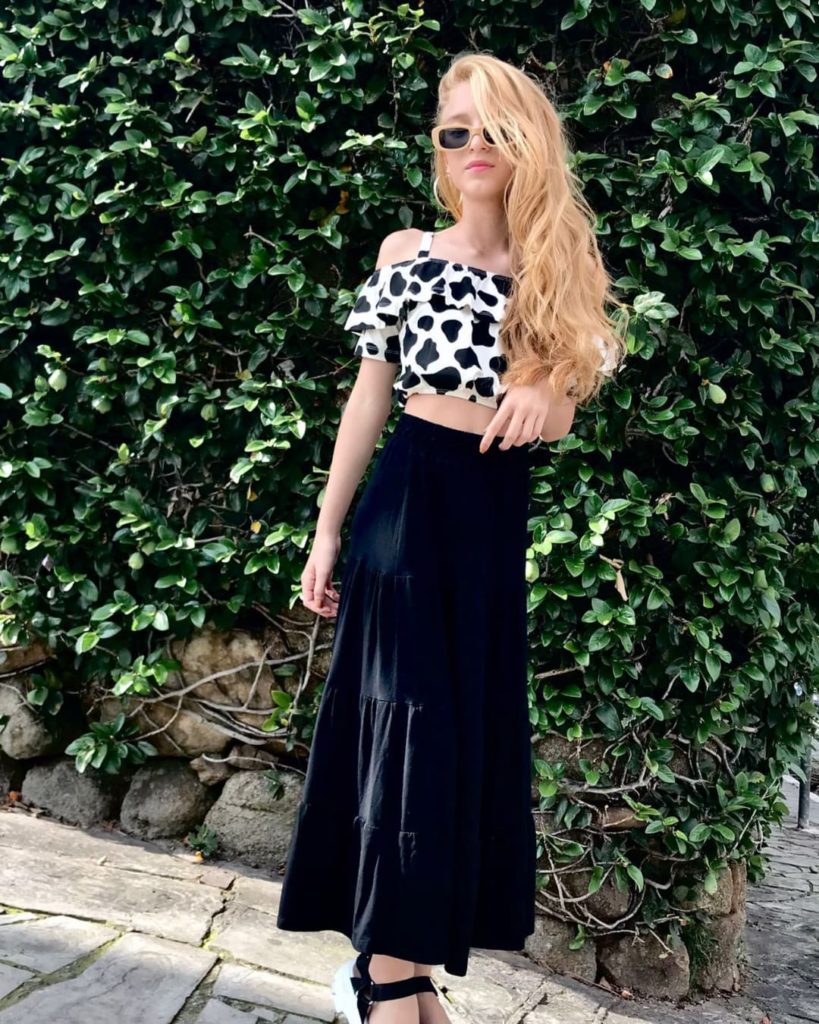 Cow Print Crop Top With Maxi Skirt